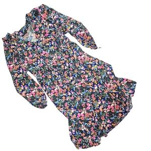 Lane Bryant Floral Print V Neck Smocked Waist Midi Dress Womens Plus 26 NWOT